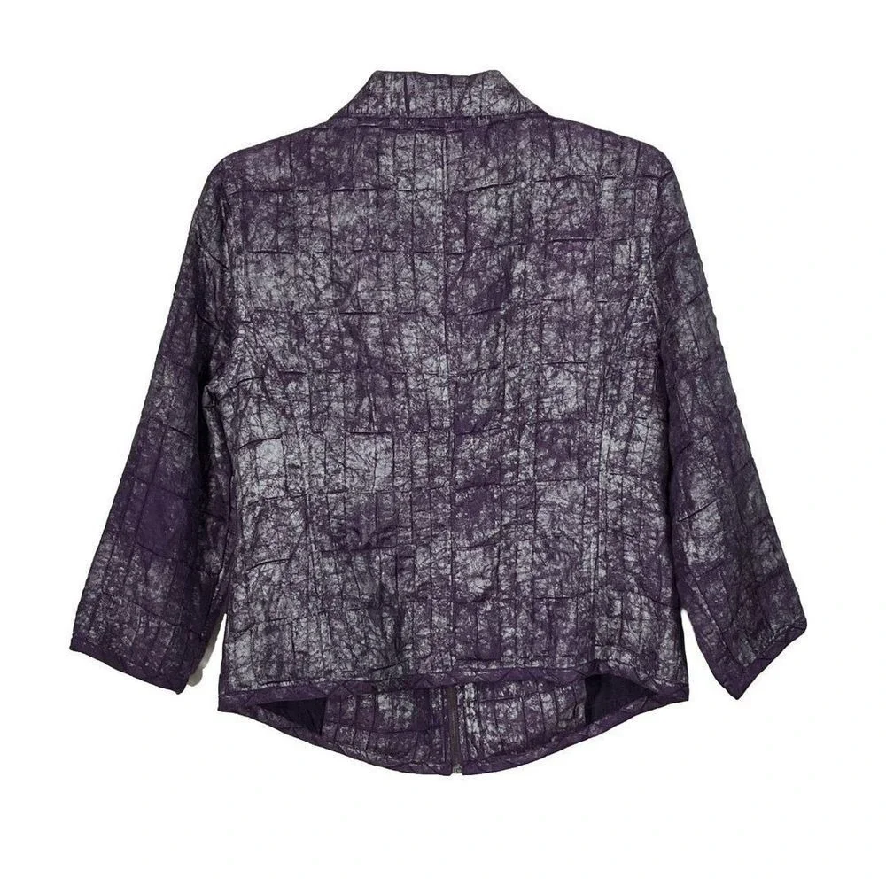 Ruby Rd. Womens Purple Metallic Crackle Quilted Zip Up Jacket Size 10 - Picture 2 of 9